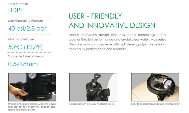 EMAUX MFV27A PLASTIC SAND FILTER 27″ DIA 1.5″ MPV -0.36m2 - Image 4